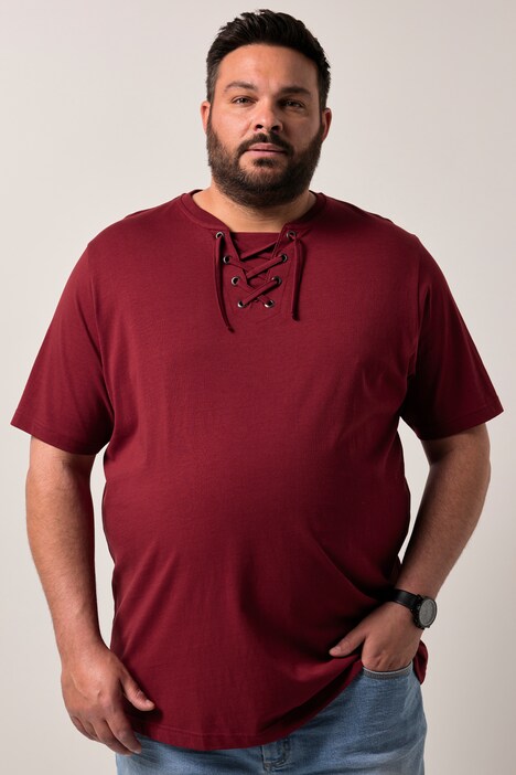 Tričko Men+, krátké rukávy, kulatý výstřih se šněrováním, do 8XL
