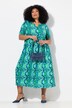 Robe maxi, col tunisien et manches courtes, fermeture zippée, coupe évasée
