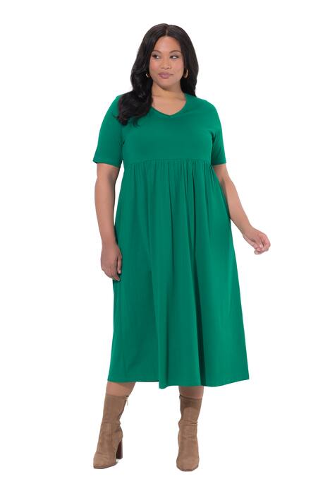 Maxi šaty, A střih, výstřih do V, krátké rukávy, kapsy