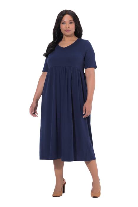 Maxi šaty, A střih, výstřih do V, krátké rukávy, kapsy