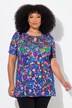 Lang T-shirt, A-linje, rund hals, keyhole, korte ærmer