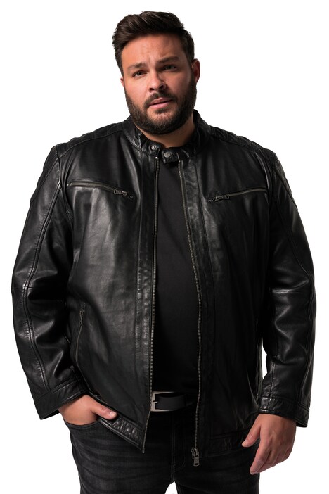 Kožená motorkářská bunda Men+, stojáček, kovový zip, do 7XL