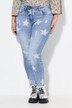 Jeans, slim fit, sterren, glittersteentjes, gerafelde zoom