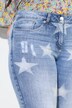 Jeans, slim fit, sterren, glittersteentjes, gerafelde zoom