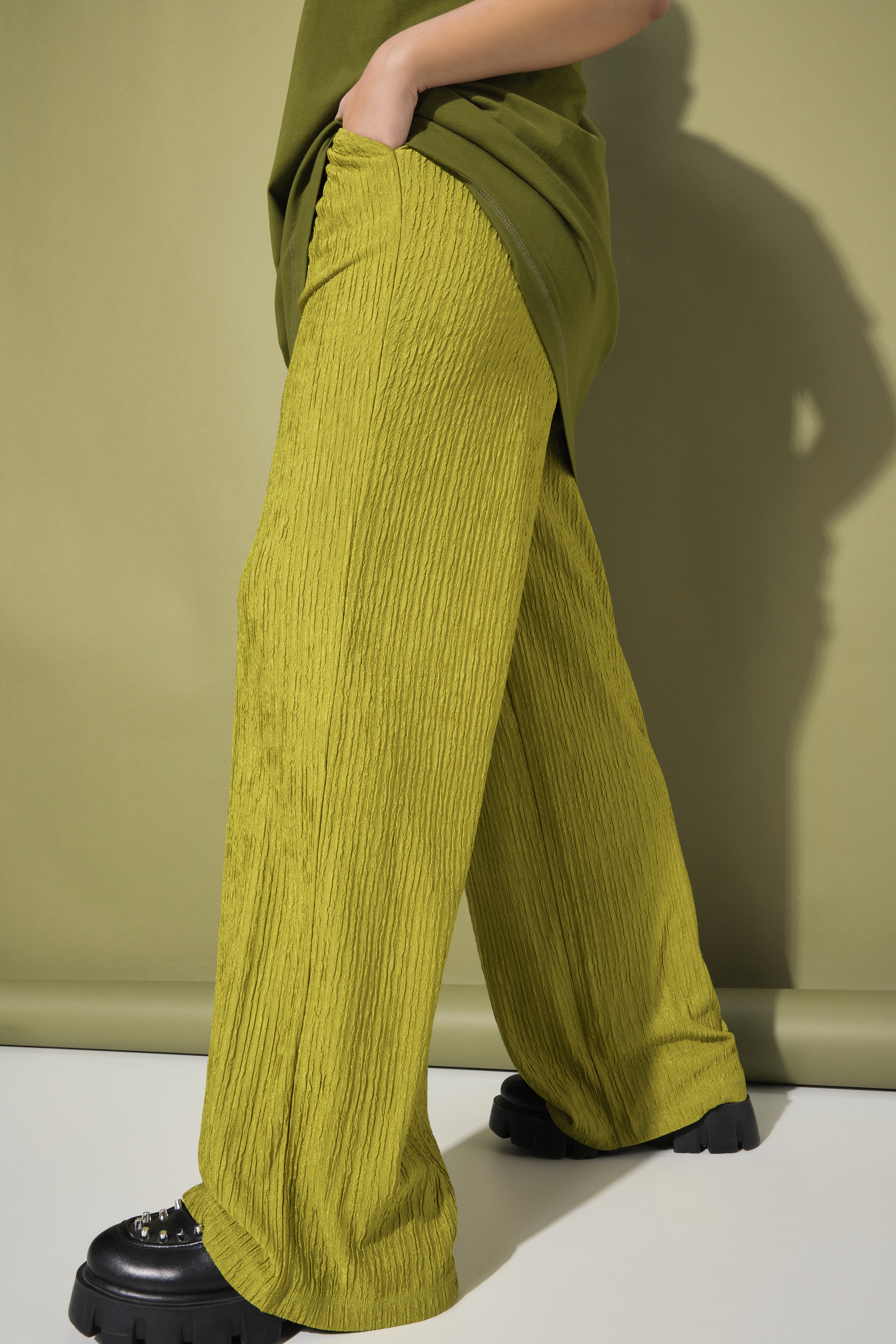 Jersey broek, wijde pijpen, elastische tailleband