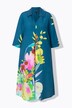 Vestido midi, flores, línea A, cuello de camisa, manga 3/4