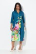 Vestido midi, flores, línea A, cuello de camisa, manga 3/4
