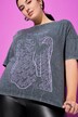 T-skjorte, oversized, Lady-Hearts Print, syrevasket