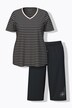 Pyjama, strepen, borduursel, V-hals, halve mouwen