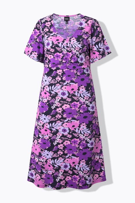 Robe midi en jersey, décolleté en V et manches courtes, coupe évasée