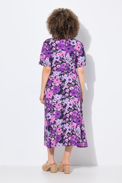 Robe midi en jersey, décolleté en V et manches courtes, coupe évasée