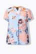 Blouse à fleurs. Manches courtes. Petit col montant, décolleté V