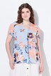 Blouse à fleurs. Manches courtes. Petit col montant, décolleté V