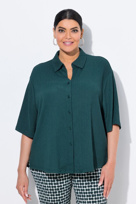 Blouse, structuur, overhemdkraag, korte mouw
