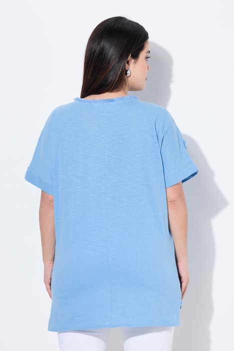 T-shirt oversize, franges et fausse fermeture zippée