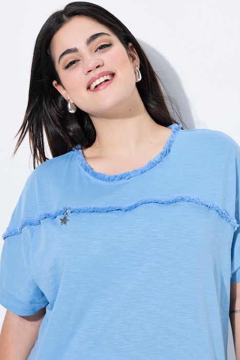 T-shirt oversize, franges et fausse fermeture zippée