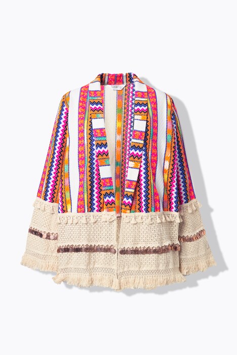 Veste kimono coupe ouverte, rayures et pièces rondes fantaisie