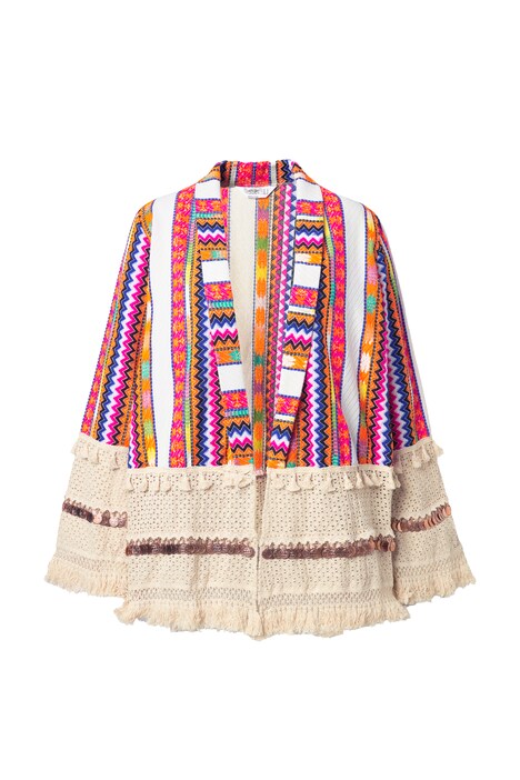 Kimono bunda, otevřený střih, pruhy, ozdobné detaily