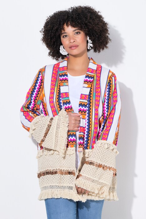 Veste kimono coupe ouverte, rayures et pièces rondes fantaisie