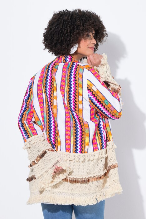 Veste kimono coupe ouverte, rayures et pièces rondes fantaisie