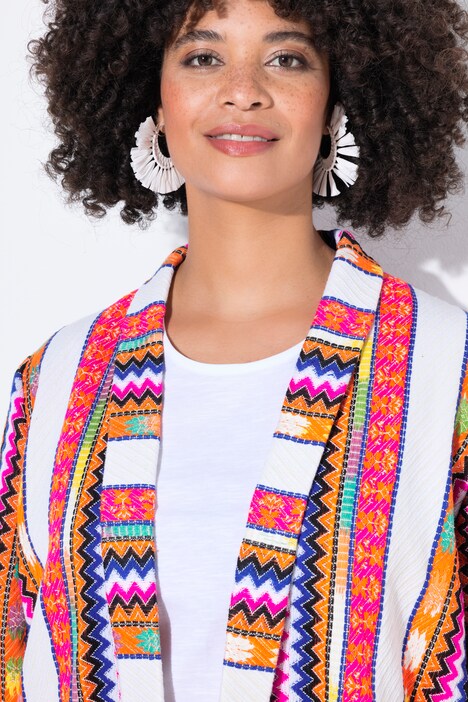 Veste kimono coupe ouverte, rayures et pièces rondes fantaisie