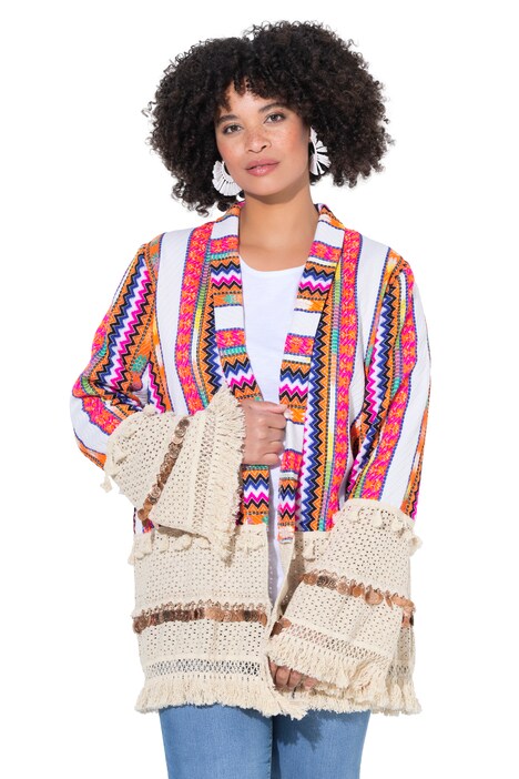 Kimono bunda, otevřený střih, pruhy, ozdobné detaily