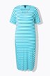 Robe midi à rayures. Décolleté V et manches courtes. Poches. Coupe évasée