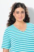 Robe midi à rayures. Décolleté V et manches courtes. Poches. Coupe évasée