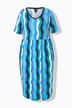 Robe midi, motif vagues. Manches courtes, décolleté V. Coupe évasée