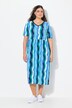 Robe midi, motif vagues. Manches courtes, décolleté V. Coupe évasée