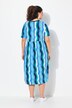Robe midi, motif vagues. Manches courtes, décolleté V. Coupe évasée