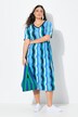Robe midi, motif vagues. Manches courtes, décolleté V. Coupe évasée