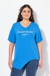 T-shirt con scritta, volant, scollo a V e mezze maniche