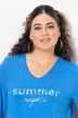 T-shirt con scritta, volant, scollo a V e mezze maniche