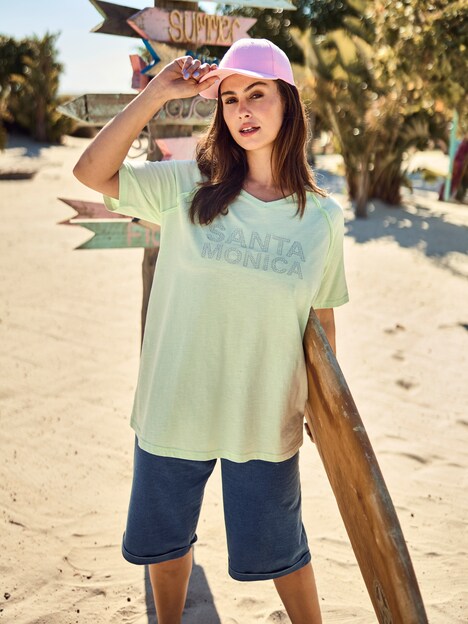 Jerseyshorts Rose, brede ben, elastisk talje, indigofarvet