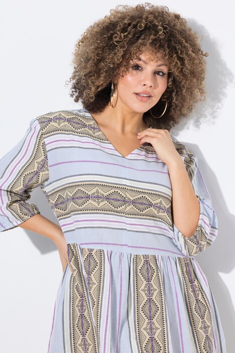 Kaftan, strepen, A-lijn, V-hals, 3/4-mouwen