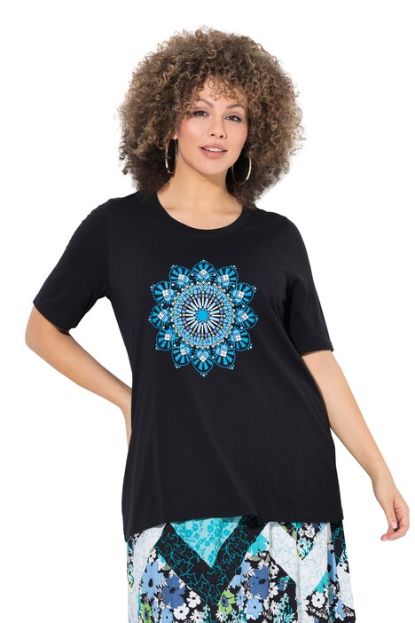 Tričko, mandala, A střih, kulatý výstřih, krátké rukávy