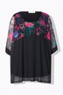 Bluse, oversized, blomsterkant, uigennemsigtig top