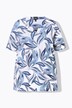 T-shirt, motif feuilles. Manches courtes et col tunisien. Coupe évasée