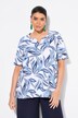 T-shirt, motif feuilles. Manches courtes et col tunisien. Coupe évasée