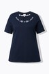 T-shirt, broderie, col rond, manches mi-longues, coton biologique