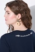 T-shirt, broderie, col rond, manches mi-longues, coton biologique
