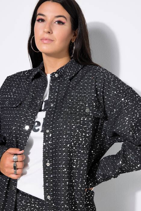 Camisa, oversize, lentejuelas, look vaquero