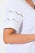 T-shirt, opengewerkt borduursel, A-lijn, V-hals, vleugelmouw