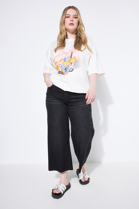 Culotte-jeans, wide legs, kort søm, 5 lommer