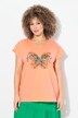 Camiseta, mariposa, amplia, cuello de pico, media manga