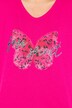 Camiseta, mariposa, amplia, cuello de pico, media manga
