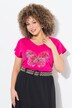 Camiseta, mariposa, amplia, cuello de pico, media manga