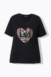 T-shirt oversize. Cœur motif léopard. Col V et manches courtes. Coupe Classic