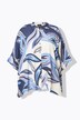 Blouse, bladeren, oversized, opstaande kraag, korte mouwen